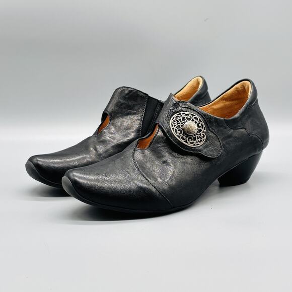 Think Shoes Womens 7 Black Leather Mary Jane Pumps Low Heel Slip On Walking - Picture 3 of 11